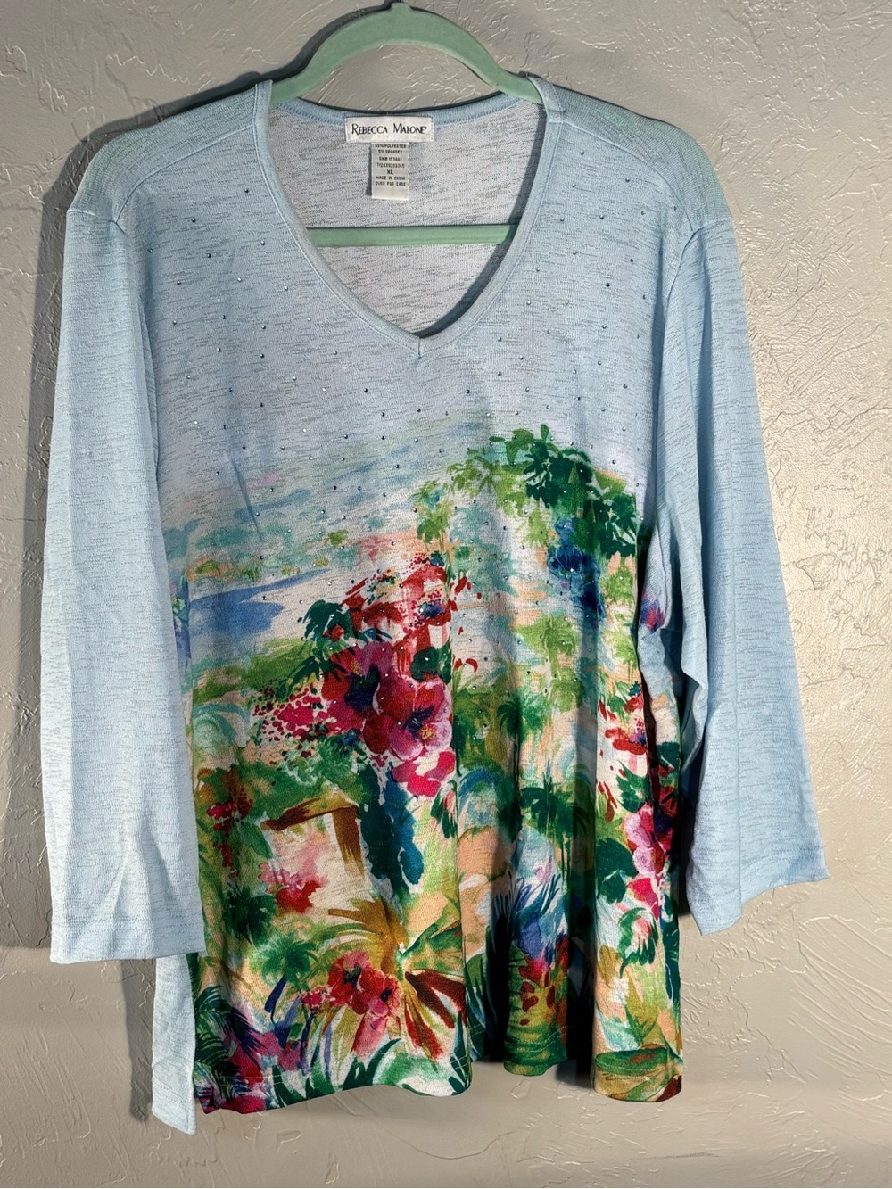 Rebecca Malone Light Blue Floral V-Neck Tunic